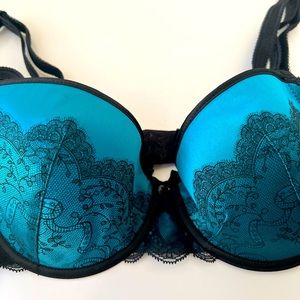 Chantelle Turquoise Blue Black Lace Bra 32DD